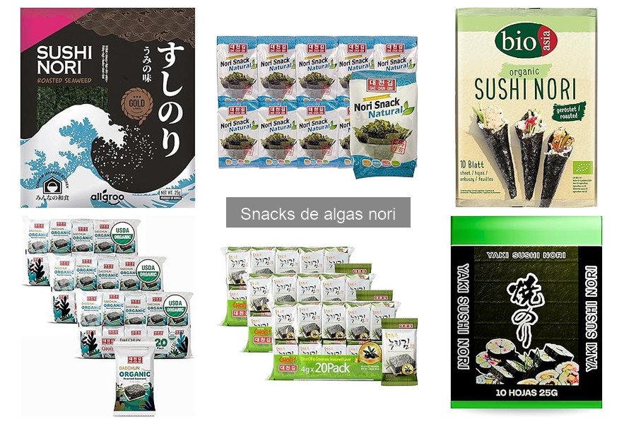Snacks de algas nori para dietas veganas, gluten y keto